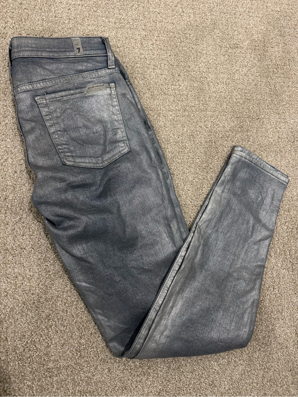 7 For All Mankind Metallic Grey Skinny Jeans